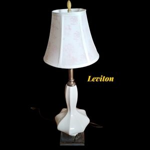 Vintage Leviton Table Lamp 32" – Brass & milk Glass Base – Made in USA